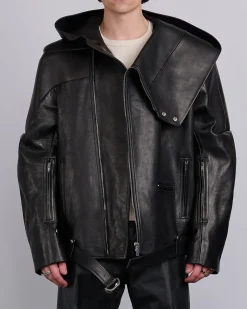 Fashion Rick Owens Runway Hooded Stooges Spalla Leather Black