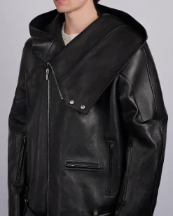 Fashion Rick Owens Runway Hooded Stooges Spalla Leather Black