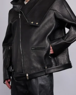 Fashion Rick Owens Runway Hooded Stooges Spalla Leather Black