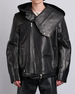 Fashion Rick Owens Runway Hooded Stooges Spalla Leather Black