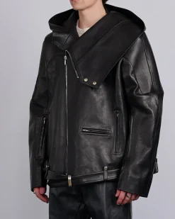 Fashion Rick Owens Runway Hooded Stooges Spalla Leather Black