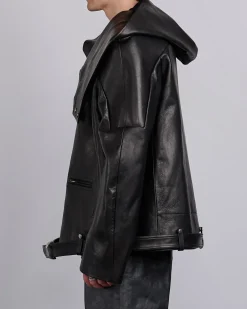 Fashion Rick Owens Runway Hooded Stooges Spalla Leather Black