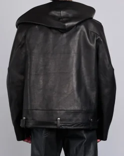 Fashion Rick Owens Runway Hooded Stooges Spalla Leather Black