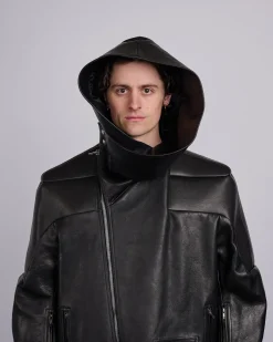 Fashion Rick Owens Runway Hooded Stooges Spalla Leather Black