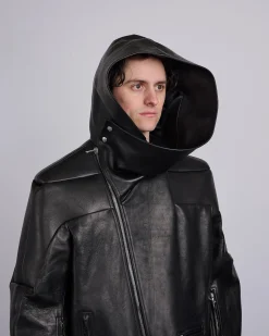 Fashion Rick Owens Runway Hooded Stooges Spalla Leather Black