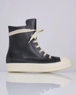 Clearance Rick Owens Runway Sneakers LCT Leather Black Milk Milk