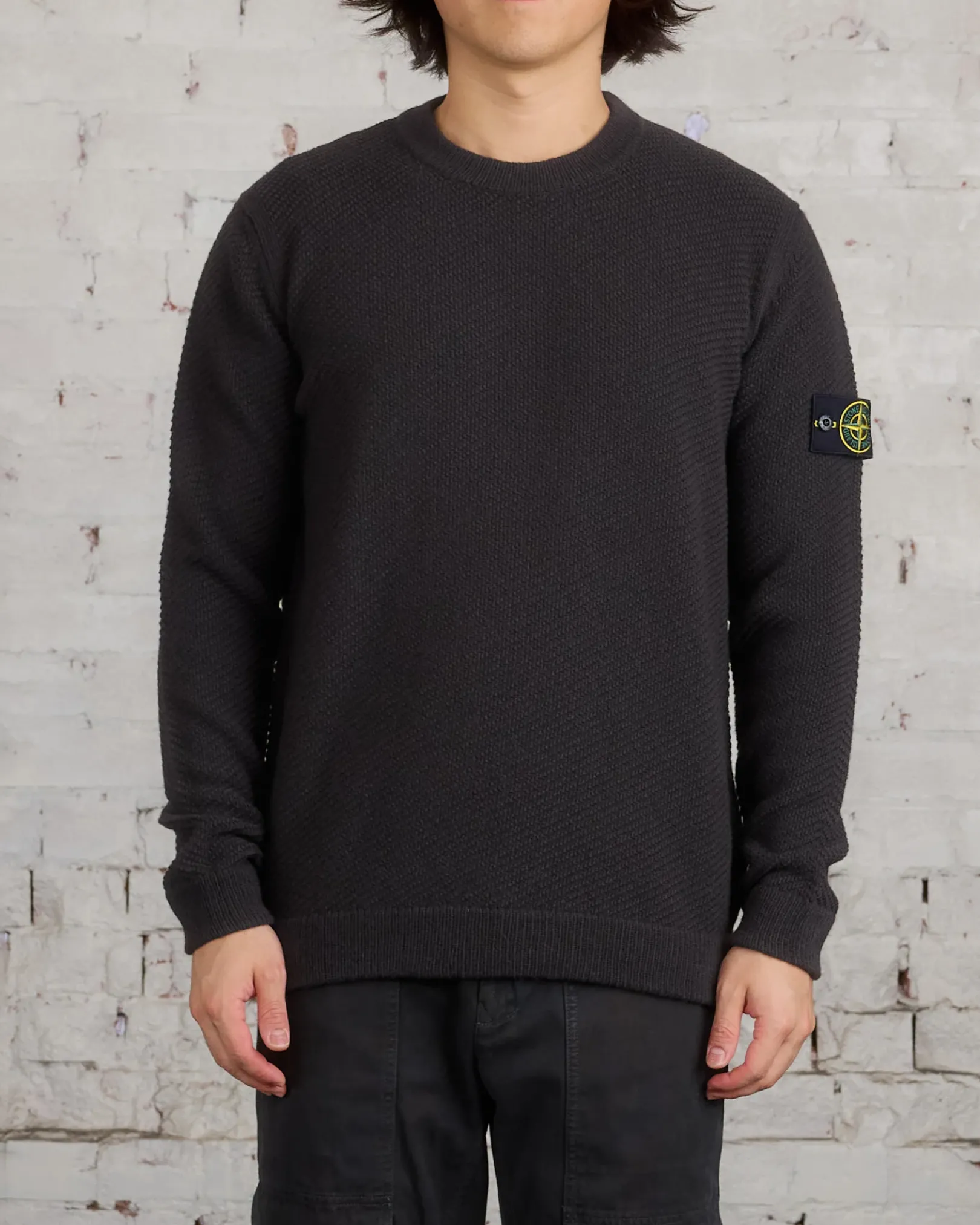 Best Stone Island Badge Knit Sweater Lead Grey