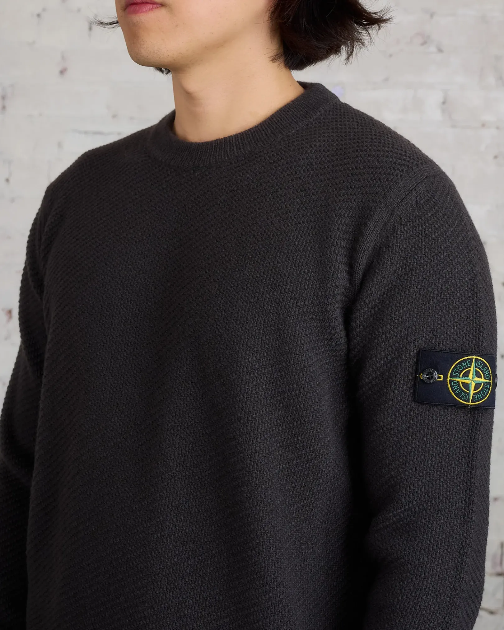 Best Stone Island Badge Knit Sweater Lead Grey