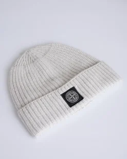 Fashion Stone Island Compass Patch Geelong Beanie Melange Pearl
