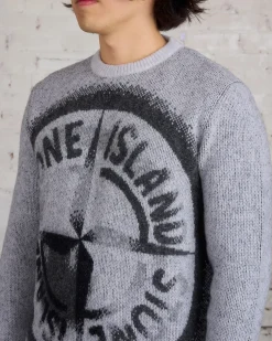 Best Stone Island Jacquard Knit Logo Sweater Dust Grey