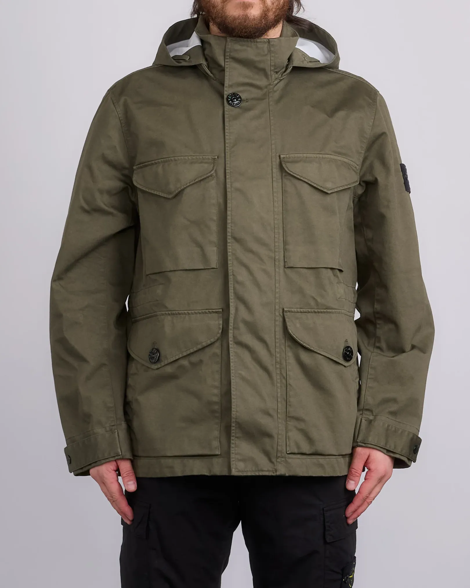 New Stone Island 3L Raso Gromatto Cotton Field Jacket Military Green
