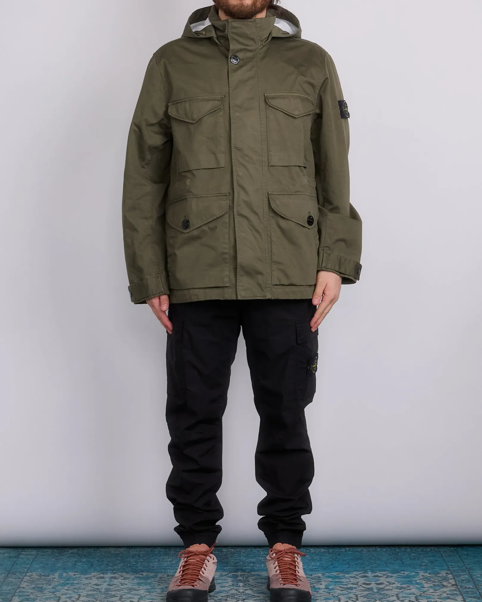 New Stone Island 3L Raso Gromatto Cotton Field Jacket Military Green