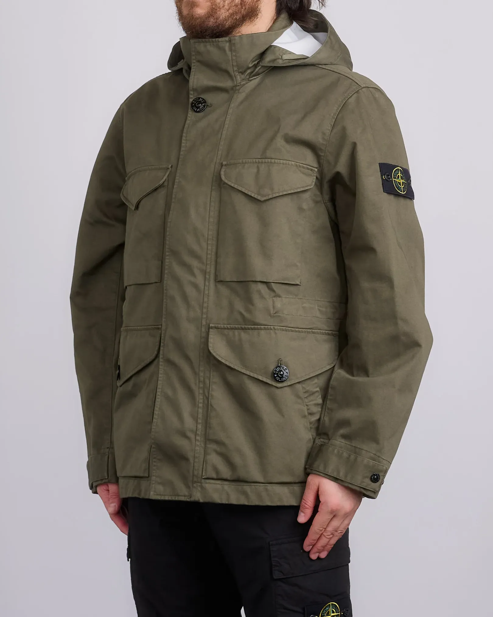 New Stone Island 3L Raso Gromatto Cotton Field Jacket Military Green