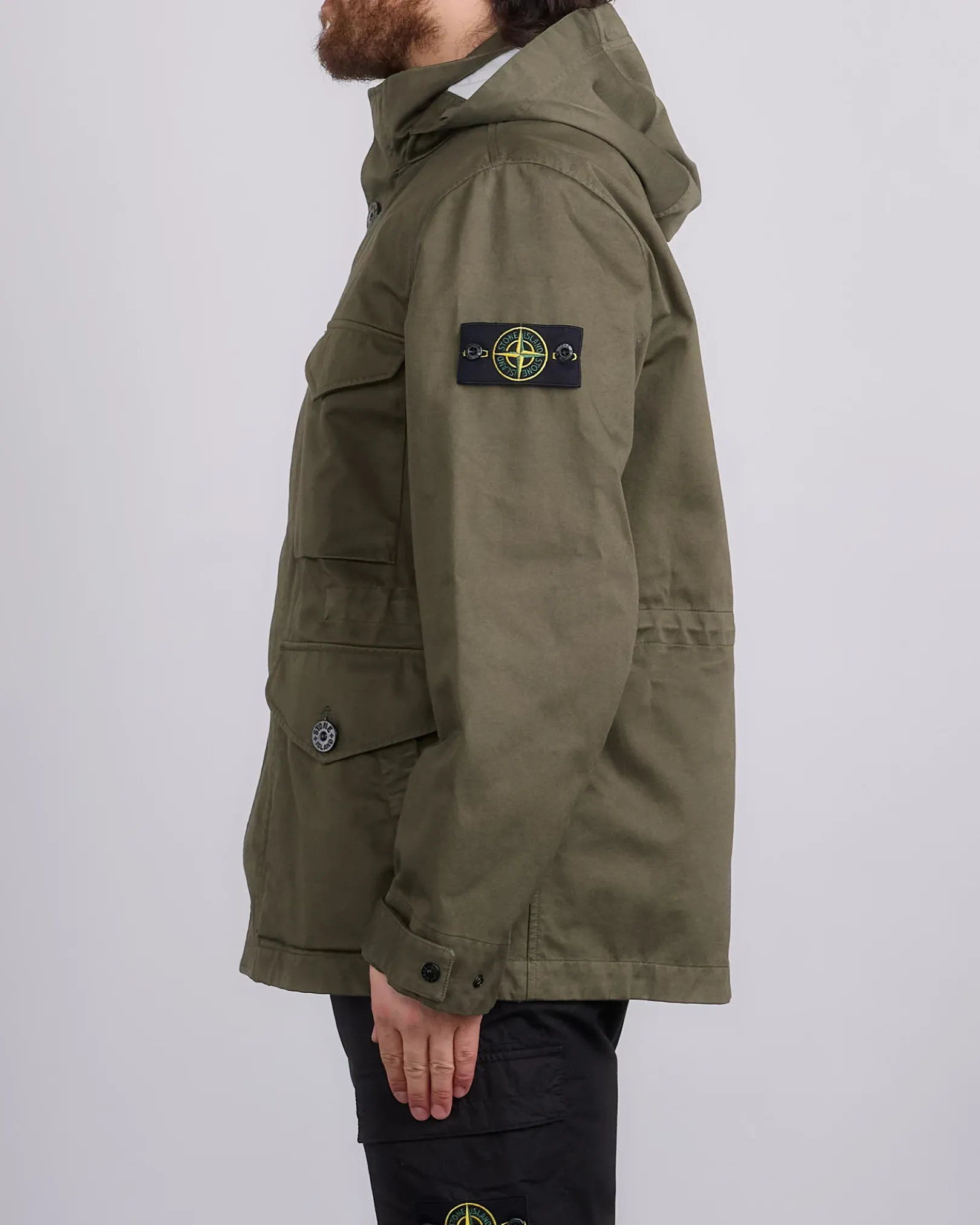 New Stone Island 3L Raso Gromatto Cotton Field Jacket Military Green