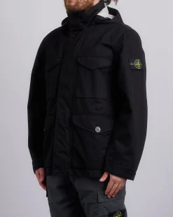 New Stone Island 3L Raso Gromatto Cotton Field Jacket Black