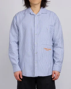 Fashion Stone Island Marina Striped Oxford Button Shirt Blue Marine