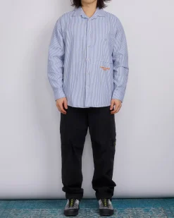 Fashion Stone Island Marina Striped Oxford Button Shirt Blue Marine