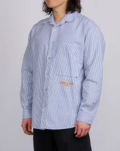 Fashion Stone Island Marina Striped Oxford Button Shirt Blue Marine