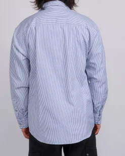 Fashion Stone Island Marina Striped Oxford Button Shirt Blue Marine