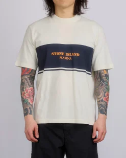 Online Stone Island Marina Stripe Logo T-Shirt Ivory