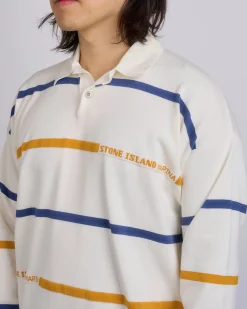 Clearance Stone Island Marnia Striped Longsleeve Polo Shirt Ivory