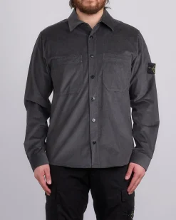 Clearance Stone Island Mirco Corduroy Button Shirt Charcoal