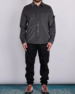 Clearance Stone Island Mirco Corduroy Button Shirt Charcoal