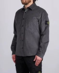 Clearance Stone Island Mirco Corduroy Button Shirt Charcoal
