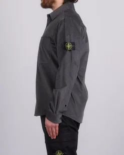 Clearance Stone Island Mirco Corduroy Button Shirt Charcoal