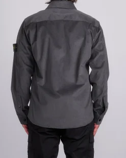 Clearance Stone Island Mirco Corduroy Button Shirt Charcoal