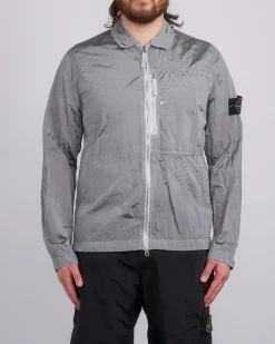 Clearance Stone Island Nylon Metal Econyl Zip Shirt Jacket Pearl Grey