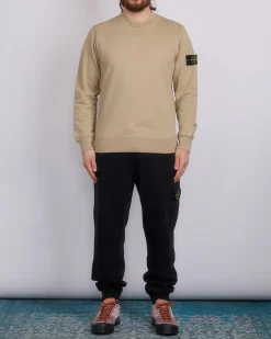 Outlet Stone Island Organic Cotton Fleece Crewneck Desert