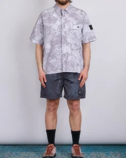 Sale Stone Island Pigment Print Tela Short sleeve Button Shirt Pearl Grey