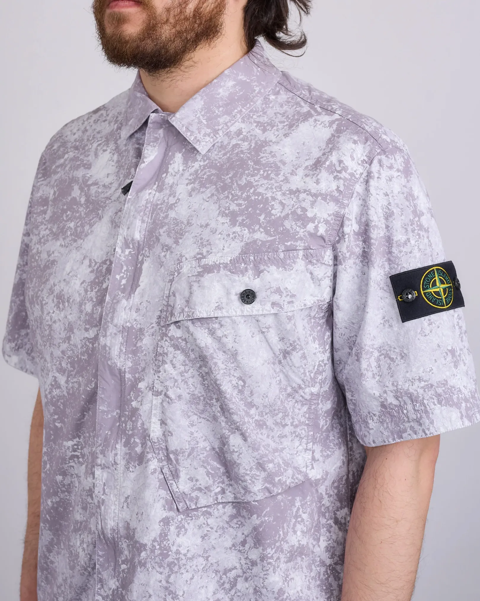 Sale Stone Island Pigment Print Tela Short sleeve Button Shirt Pearl Grey