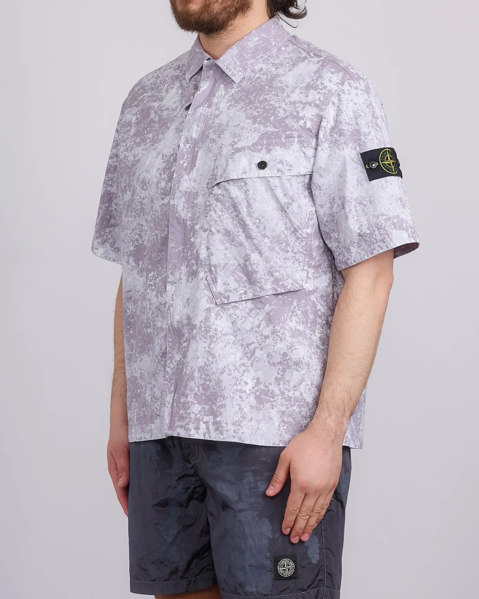 Sale Stone Island Pigment Print Tela Short sleeve Button Shirt Pearl Grey