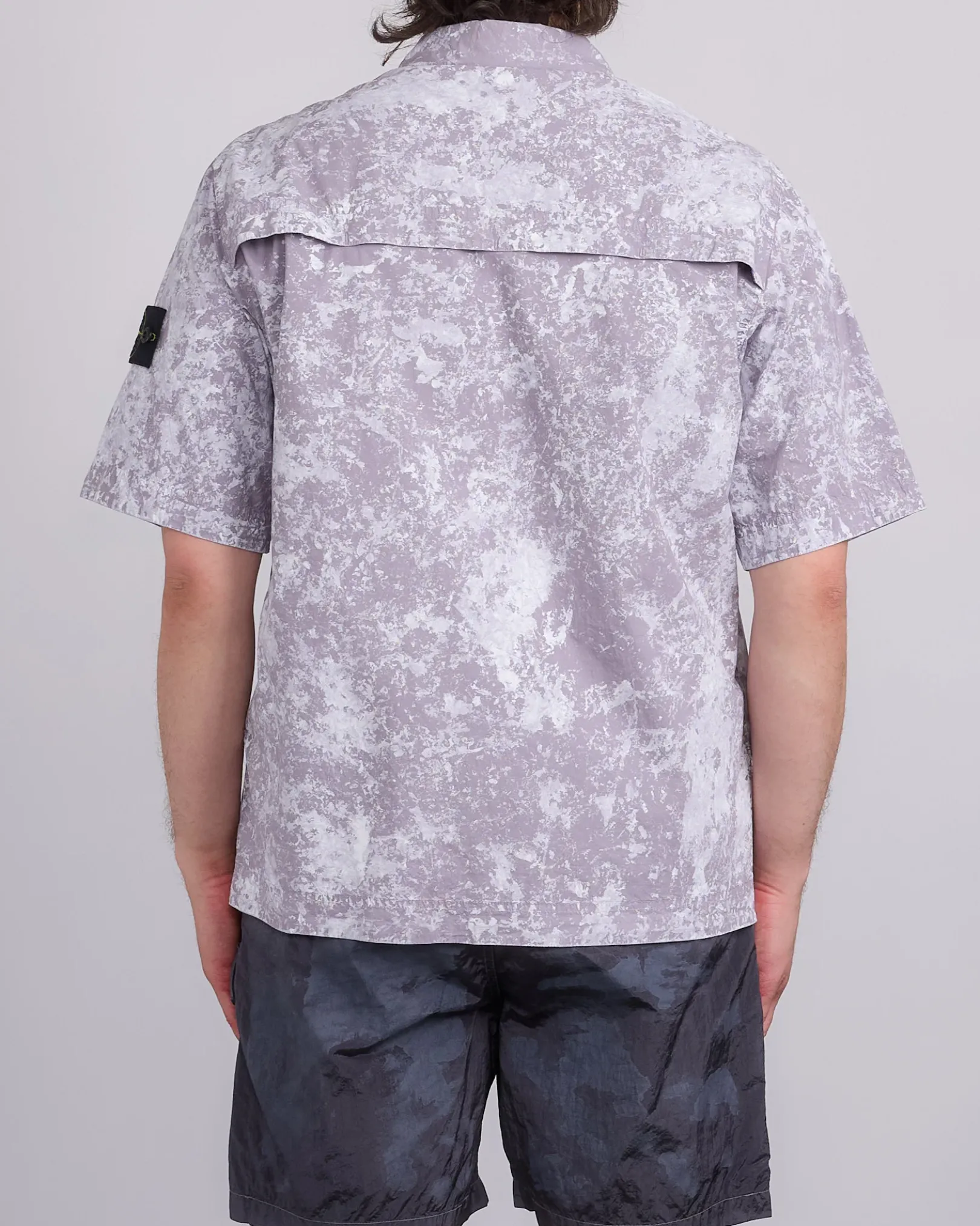 Sale Stone Island Pigment Print Tela Short sleeve Button Shirt Pearl Grey
