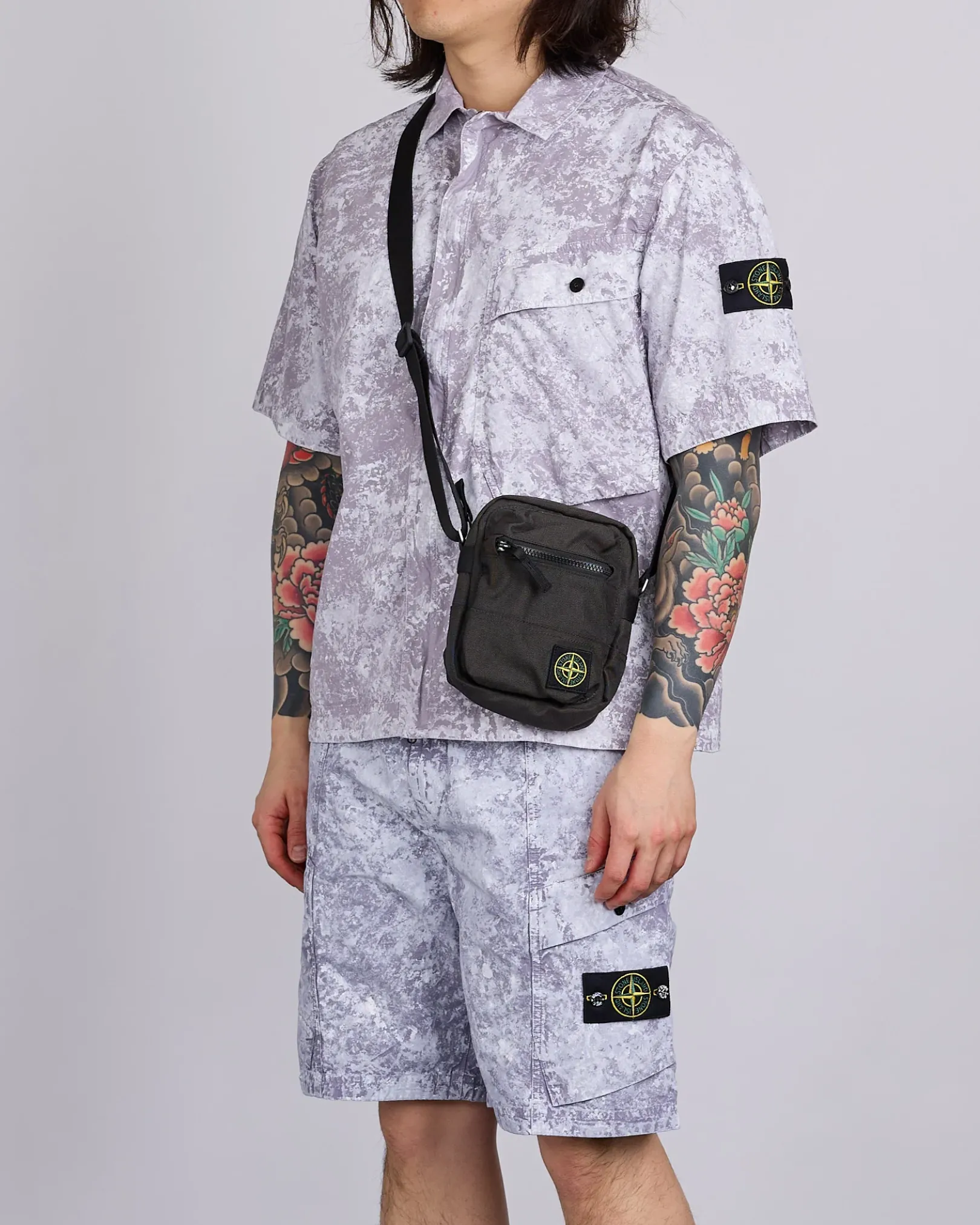 Sale Stone Island Resin Treated Cordura Cross Body Bag Lead Grey