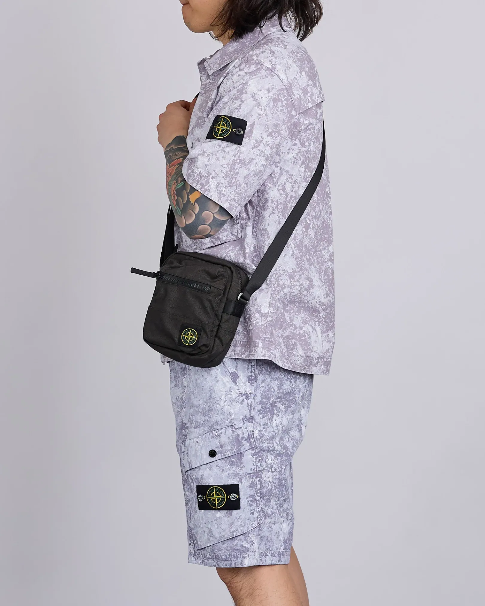Sale Stone Island Resin Treated Cordura Cross Body Bag Lead Grey