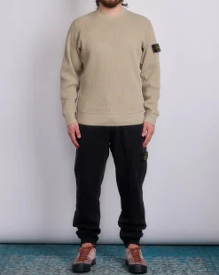 Hot Stone Island Waffle Fleece Crewneck Desert