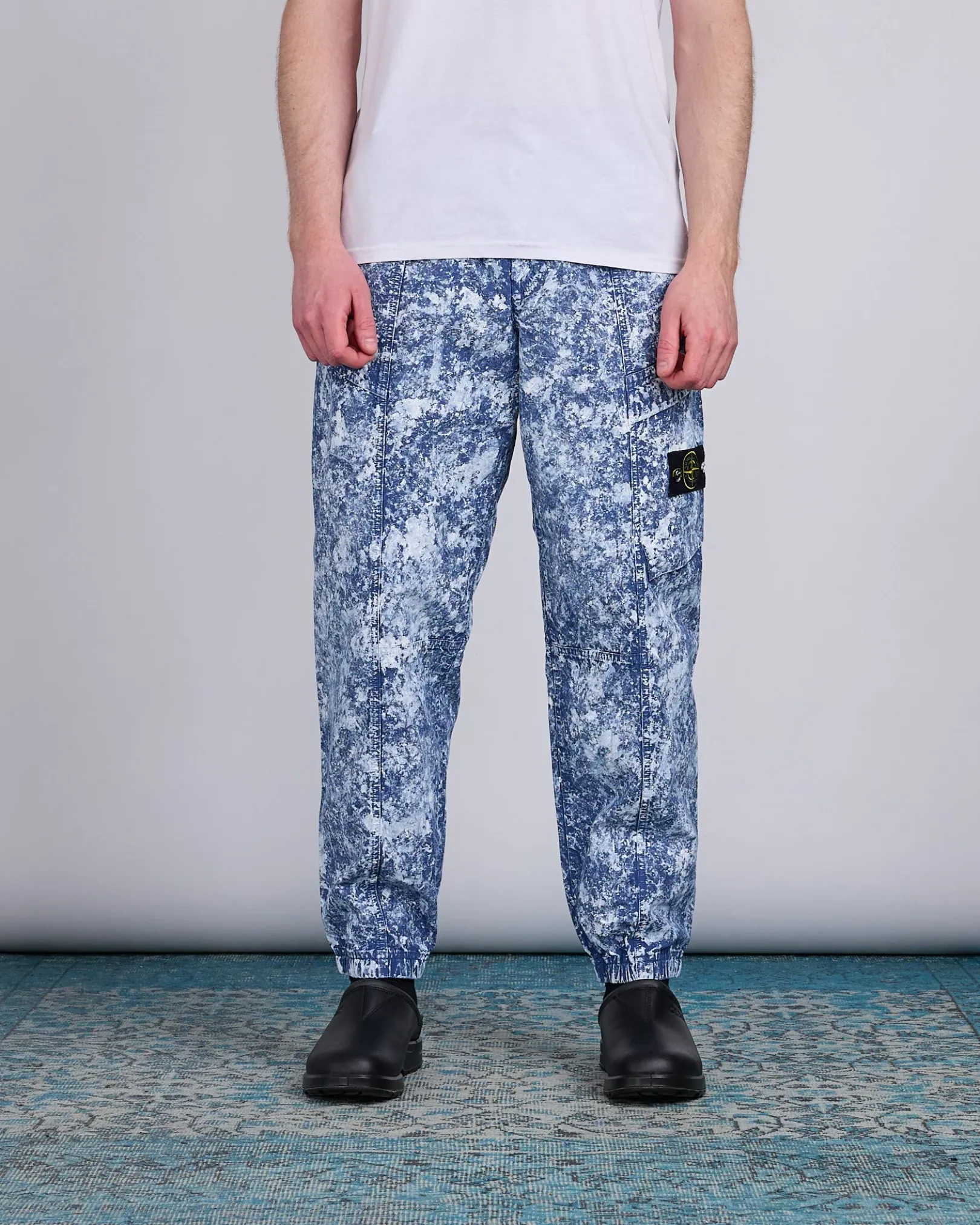 Online Stone Island White Pigment Print Belted Pant Blue Marine