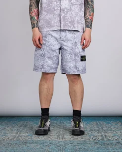 Outlet Stone Island White Pigment Print Belted Short Pearl Grey
