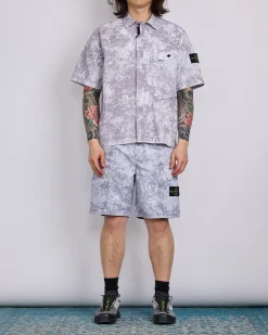 Outlet Stone Island White Pigment Print Belted Short Pearl Grey
