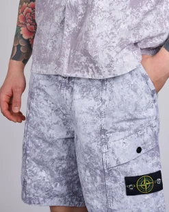 Outlet Stone Island White Pigment Print Belted Short Pearl Grey