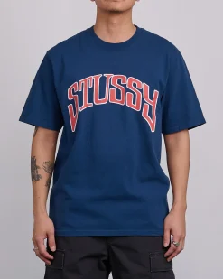 Hot Stussy Arched Pigment Dyed T-Shirt Navy