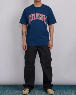 Hot Stussy Arched Pigment Dyed T-Shirt Navy