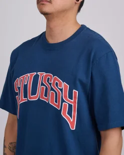 Hot Stussy Arched Pigment Dyed T-Shirt Navy