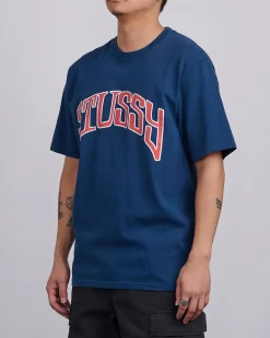 Hot Stussy Arched Pigment Dyed T-Shirt Navy