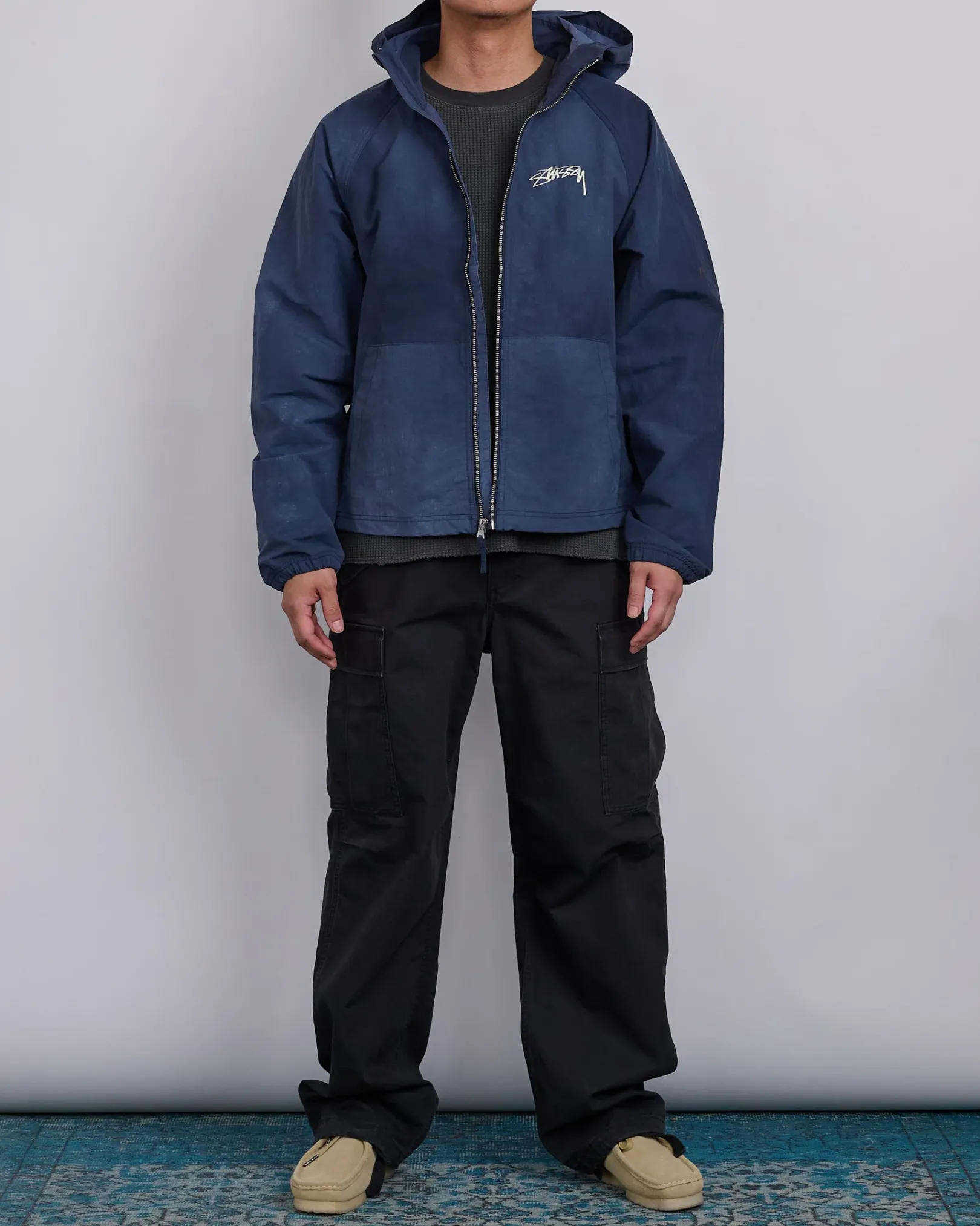 Fashion Stussy Beach Shell Jacket Wave Dye Navy