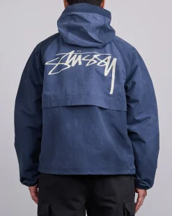 Fashion Stussy Beach Shell Jacket Wave Dye Navy