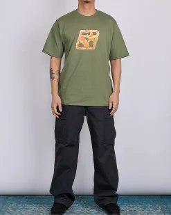 Best Stussy Blaze T-Shirt Olive
